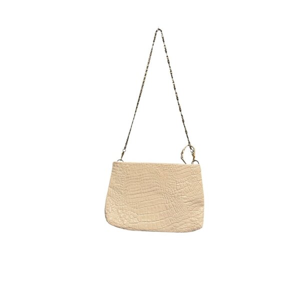 Women's Shoulder Bag Beige Crocodile Embossed Genuine Leather Chain Strap Italy - Picture 2 of 8
